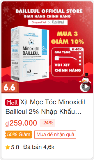 Xịt Mọc Tóc Minoxidil Bailleul 2%
