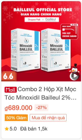 Combo 2 Hộp Xịt Mọc Tóc Minoxidil Bailleul 2%